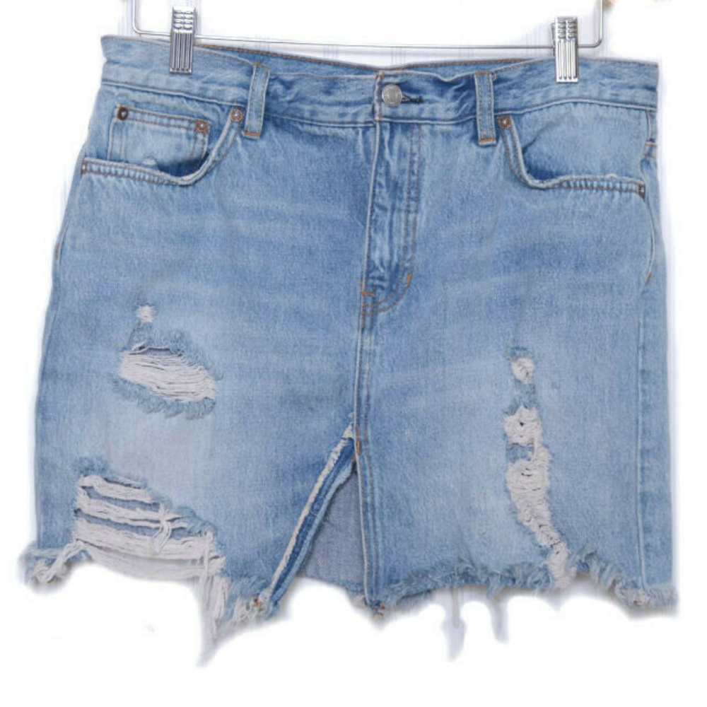 Free People Distressed Denim Skirt Sz 29 (k19)